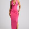Multiwear Cowl Neck Wrap Over Evening Gown in Magenta