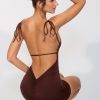 Slinky Jersey Open Back Mini Dress in Espresso