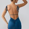 Slinky Jersey Open Back Mini Dress in Midnight Blue