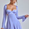 Long Sleeve Godet Mini Dress in Blue Lavender