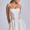 Lace Handkerchief Hem Mini Dress in Ivory