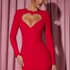 Heart Cut Out Long Sleeve Mini Dress in Fire Red