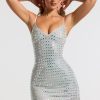 Embellished A-Line Mini Dress in Silver