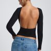 Modal High Neck Long Sleeve Open Back Top in Black