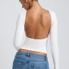 Modal High Neck Long Sleeve Open Back Top in White