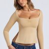 Modal Sweetheart-Neck Top in Sand