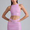 Metallic Ruched High-Neck Top in Violet Pink