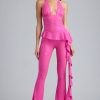 Metallic Halterneck Bodysuit in Bubblegum Pink