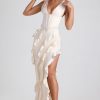 Ruffle-Trim Corset Maxi Dress in Ivory