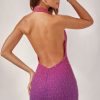 Embellished Halter Neck Mini Dress in Pink/Purple Ombré