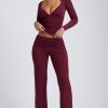 Mid-Rise Straight-Leg Trousers in Plum