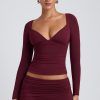 Modal Ruched Long-Sleeve Top in Plum
