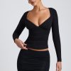 Modal Ruched Long-Sleeve Top in Black