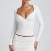 Modal Ruched Long-Sleeve Top in White