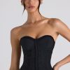 Ruched Lace-Up Strapless Corset Top in Black