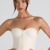 Ruched Lace-Up Strapless Corset Top in Ivory