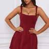 Bow-Detail Pleated A-Line Mini Dress in Berry Red