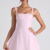 Bow-Detail Pleated A-Line Mini Dress in Soft Pink