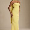 Scarf-Detail Strapless Gown in Pastel Yellow