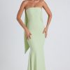 Scarf-Detail Strapless Gown in Spring Green