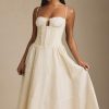 Lace-Trim Pintucked Poplin Midaxi Dress in Ivory