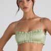 Ruffle-Trim Smocked Crop Top in Spring Green