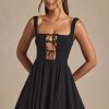 Tie-Detail A-Line Micro Mini Dress in Black