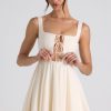 Tie-Detail A-Line Micro Mini Dress in Ivory
