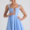Tie-Detail A-Line Micro Mini Dress in Sky Blue