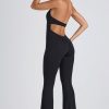 Modal Lace-Trim Cut-Out Flared Jumpsuit in Black