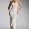 Embellished Handkerchief Hem Maxi Dress in White