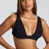 V Neck Fleece Bralette in Black
