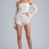 Ruffle Mid-Rise Hot Pant Shorts in Ivory