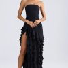 Ruffle-Trim Strapless Gown in Black