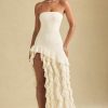 Ruffle-Trim Strapless Gown in Ivory