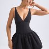 Lace-Up Bubble Hem Corset Micro Mini Dress in Black