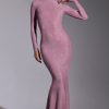 Embellished Long Sleeve Evening Gown in Light Pink