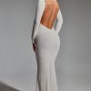 Embellished Open-Back Gown in White