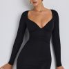 Modal Ruched Long-Sleeve Mini Dress in Black