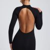 Modal Open-Back Long-Sleeve Mini Dress in Black
