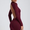 Modal Open-Back Long-Sleeve Mini Dress in Plum