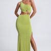 Hardware Detail One-Shoulder Maxi Dress in Olive Green