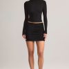 Modal Ruched Mid-Rise Mini Skirt in Black