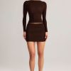 Modal Ruched Mid-Rise Mini Skirt in Chocolate Brown