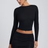 Modal Ruched Long-Sleeve Top in Black