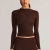 Modal Ruched Long-Sleeve Top in Chocolate Brown