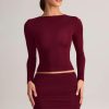 Modal Ruched Long-Sleeve Top in Wine