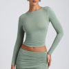 Modal Ruched Long-Sleeve Top in Sage Green