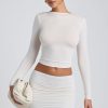 Modal Ruched Long-Sleeve Top in White