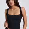 Ribbed Modal Lace-Trim Tank Top in Black
